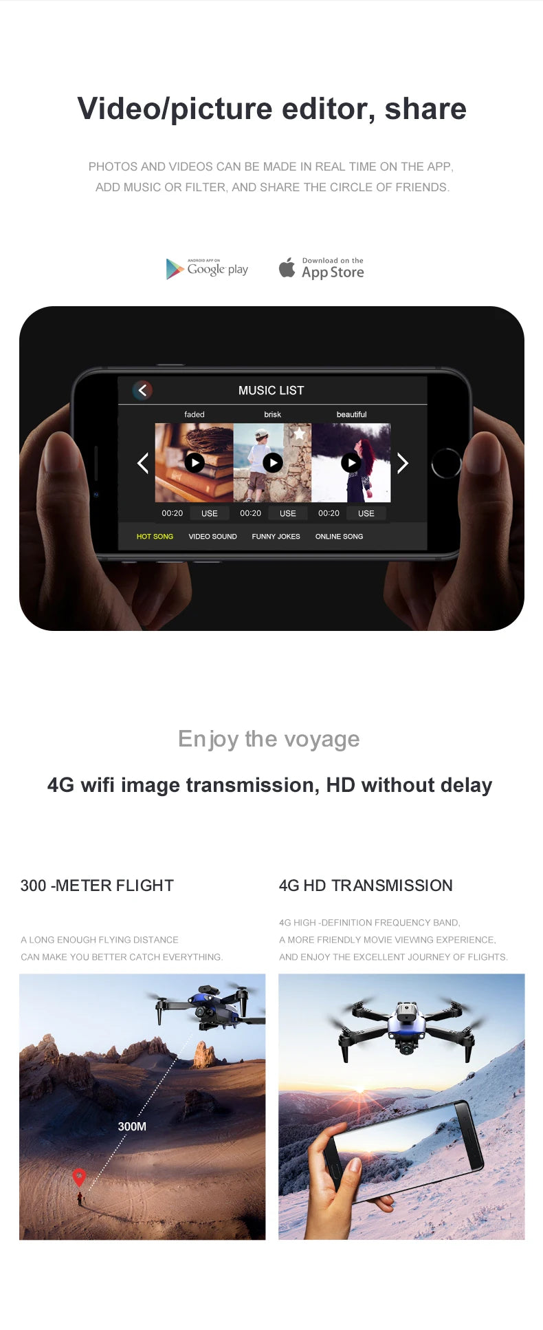 Novo 809 Drone, videolpicture editor, share photos and videos can be made in