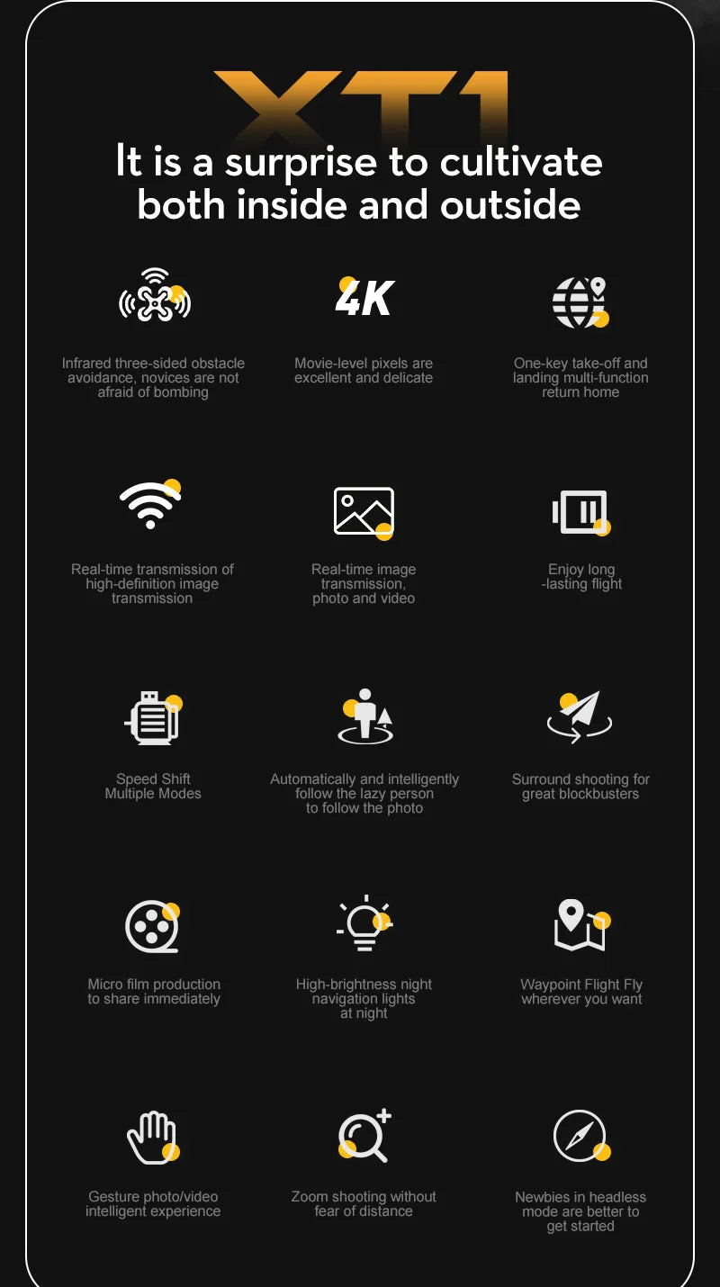 XT1 Drone - 2024 New 4K HD Camera FPV WIFI 3-way Obstacle Avoidance Foldable Quadcopter RC Helicopter For Kid Gift 13 XT1 Drone, gk infrared three-sided obstacle movie-level