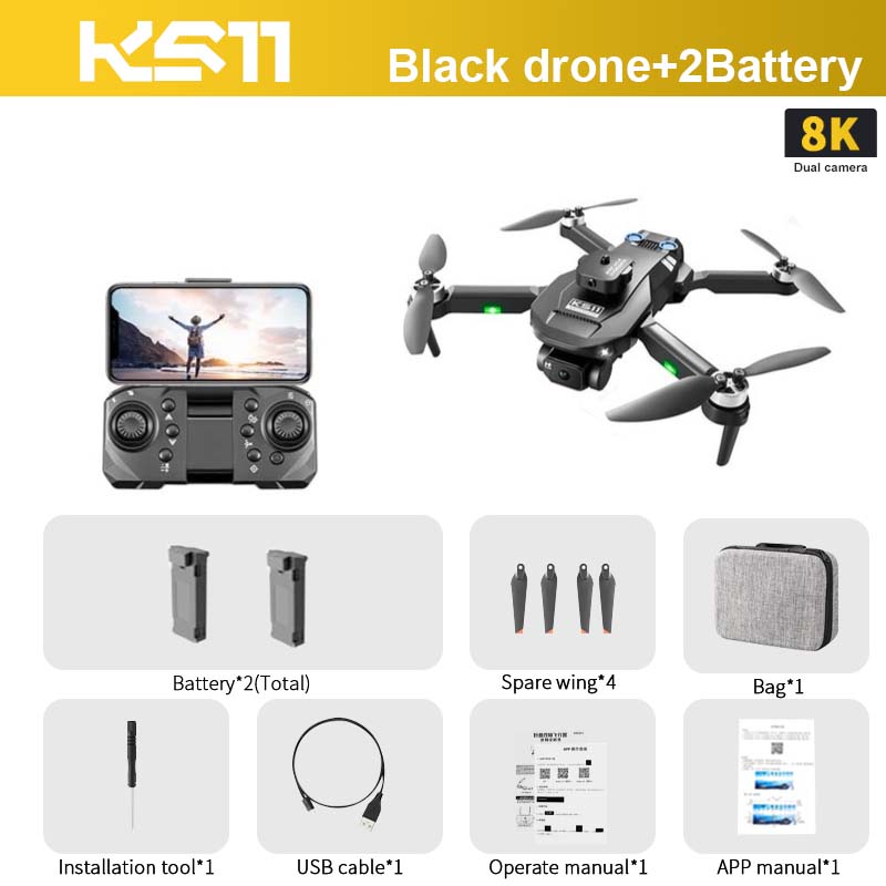 KS11 Drone, KS7 Black drone+2Battery 8K Dual camera