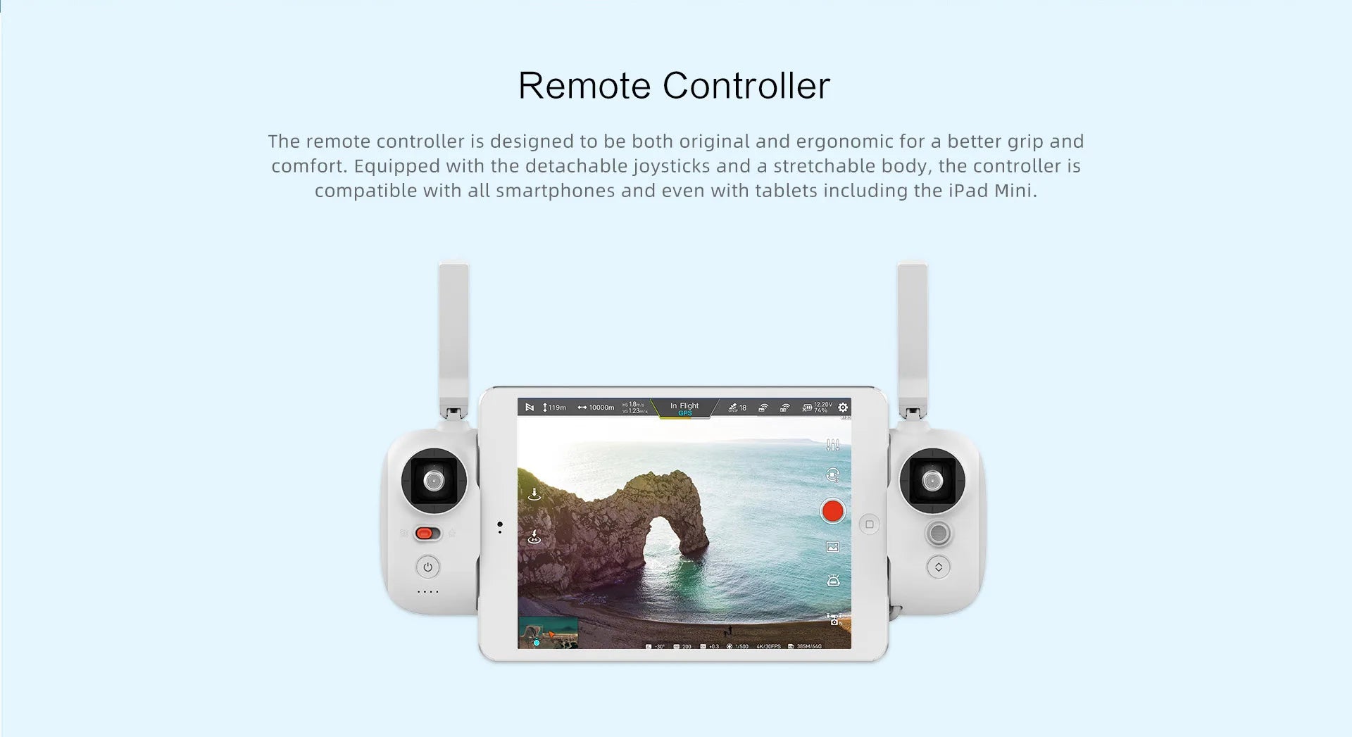 FIMI x8se 2022 V2 Camera Drone, the remote controller is designed to be both original and ergonomic for a better grip and comfort 