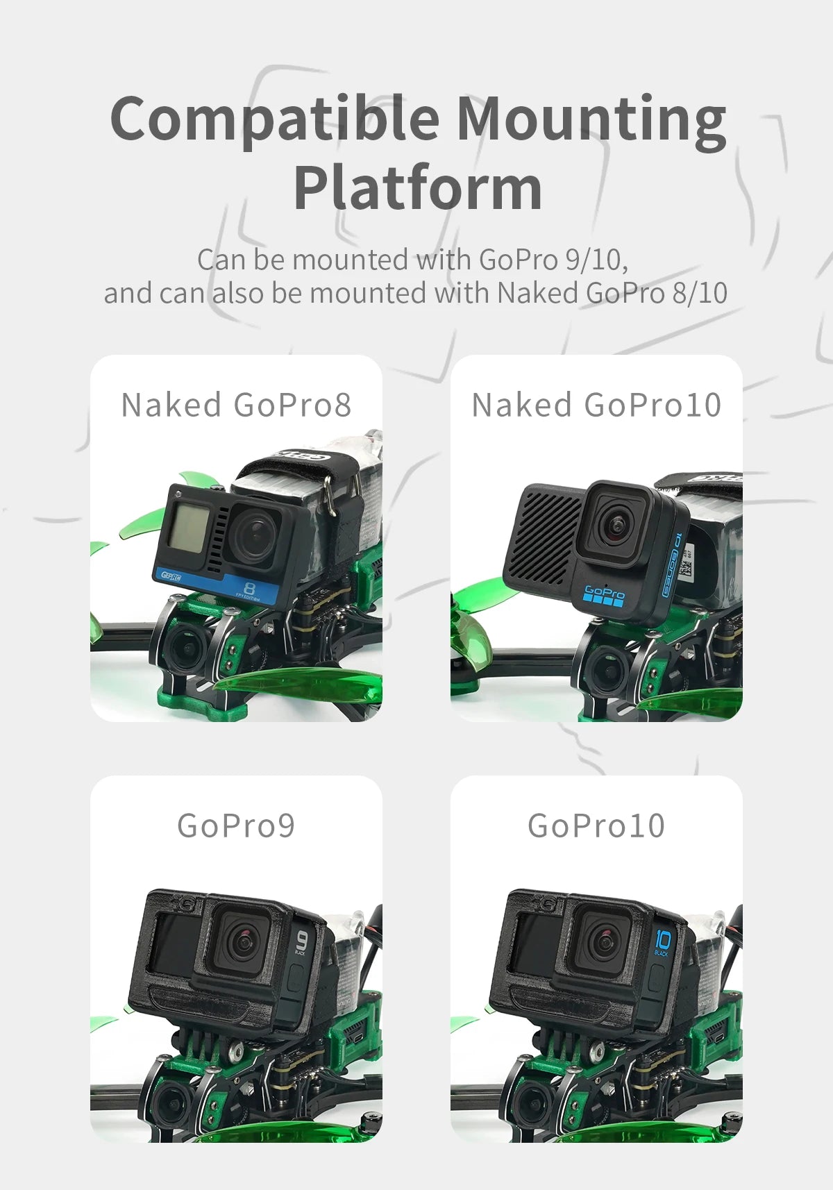 GEPRC MARK5 C HD O3 Freestyle FPV, Compatible Mounting Platform Can be mounted with Naked GoPro 9/10, and can also be