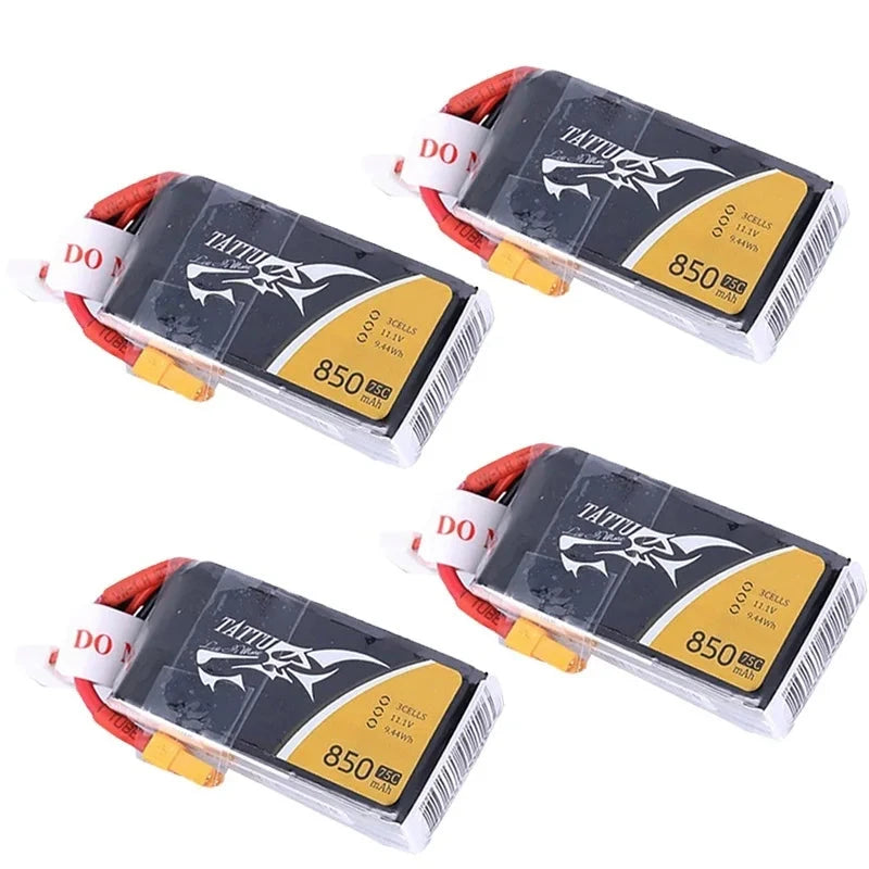 4 قطعة TATTU 11.1/14.8V 3S/4S 850mAh 75C Lipo بطارية ل RC مروحية كوادكوبتر FPV سباق طائرة بدون طيار