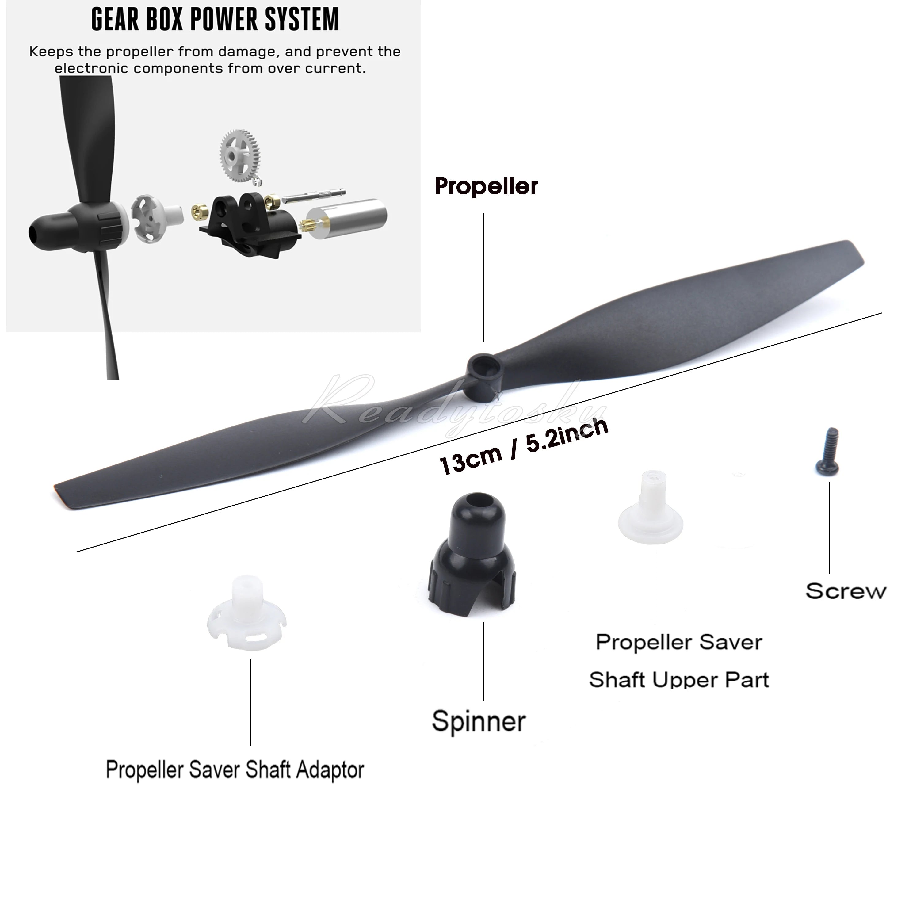 2/4PCs 5.2inch Propeller, GEAR BOX POWER SYSTEM Keeps the propeller from damage, and prevent