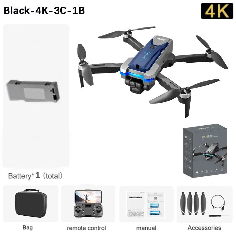S8S Drone, Black-4K-3C-1B 4K Battery 1 (total) remote control manual Accessories
