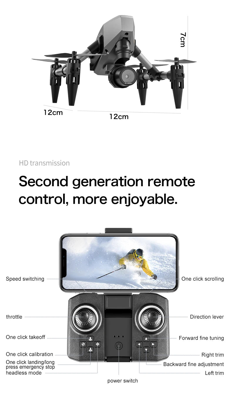 XD1 Mini Drone, 2 x 12cm HD transmission; more enjoyable: Speed switching One click scrolling throttle