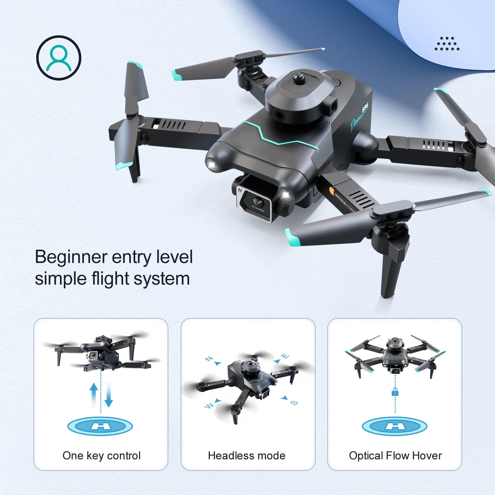 S96 Mini Drone, beginner entry level simple flight system one key control headless mode optical flow