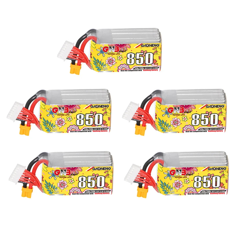 GaoNeng GNB 6S HV 22.8V 850mAh 120C Lipo Battery, High-performance LiPo battery for FPV racing drones with 22.8V, 850mAh and 120C discharge.