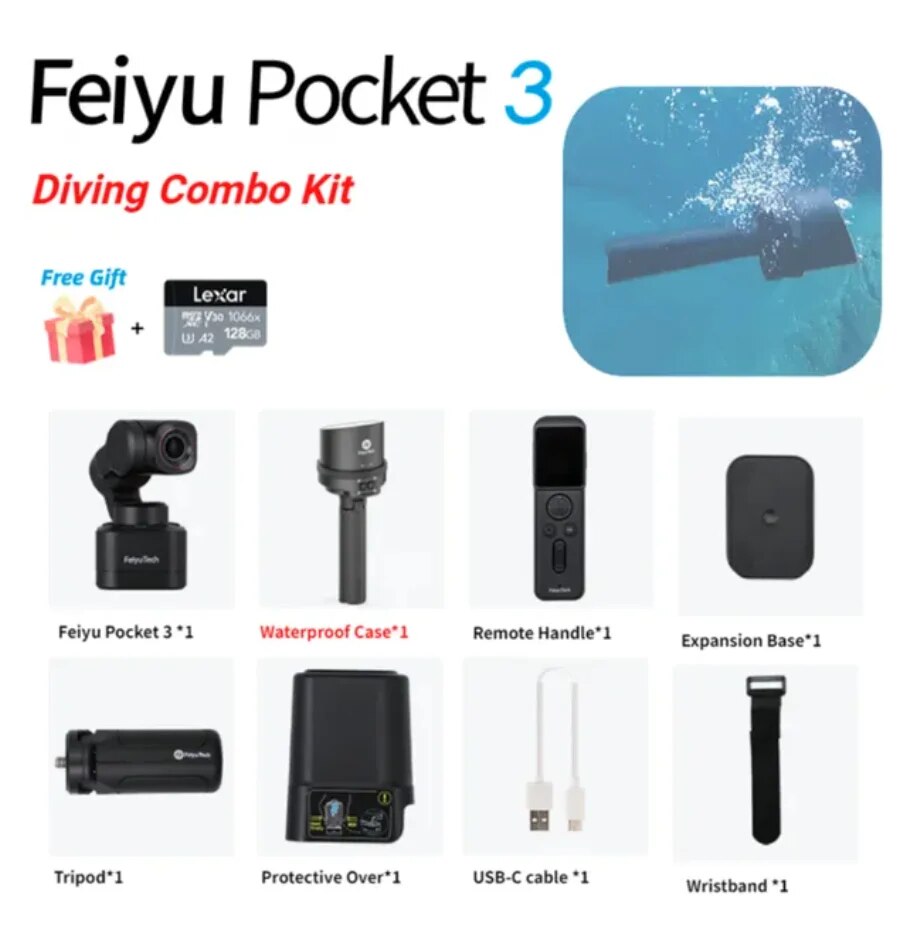 Feiyu Pocket 3 Diving Combo Kit 4 Free Gift Lexar Aual 1
