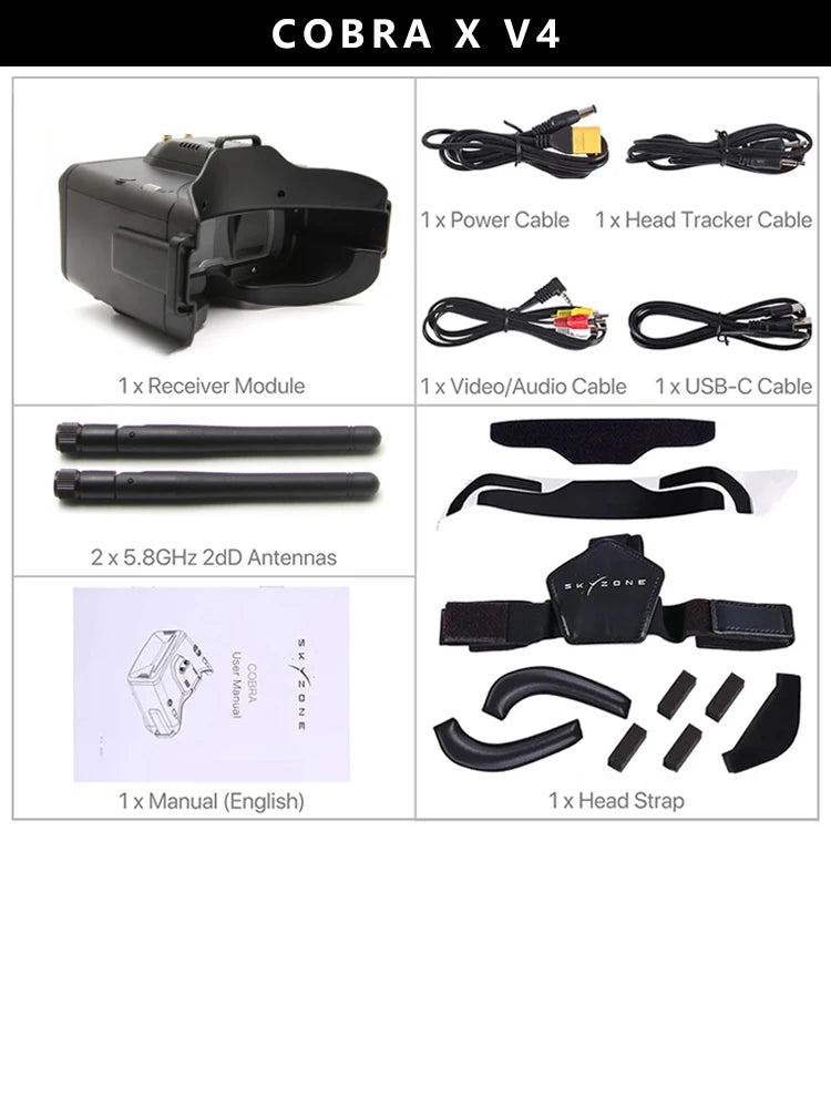 skyzone cobra x goggles SKYZONE Cobra X V4 Goggle - 1280x720 5.8G 48CH Receiver Upgrade Of V2 Head Tracker DVR FPV Goggles Helmet With HDMI For FPV Drone