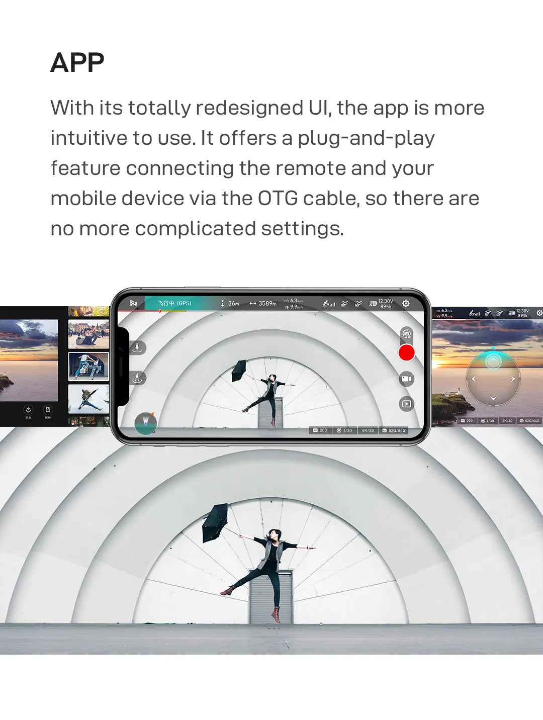 FIMI x8 Mini Pro Camera Drone, the app offers a plug-and-play feature connecting the remote and your mobile device via