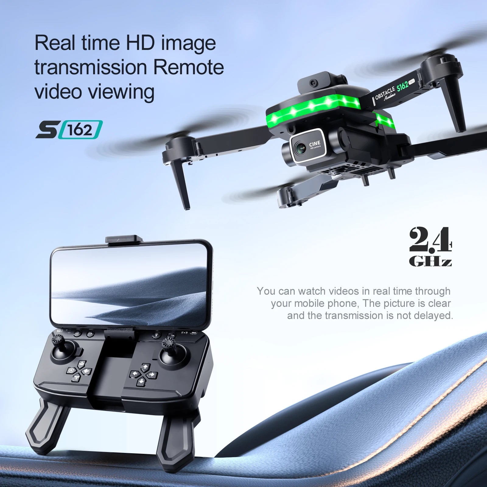 S162 Pro Drone - WIFI FPV With LED Light Bar HD 4K Beauty Shot Camera Height Hold RC Foldable Quadcopter Drones Kid Gift Toys 24 S162 Pro Drone, real time hd image transmission remote video viewing 5 162 24