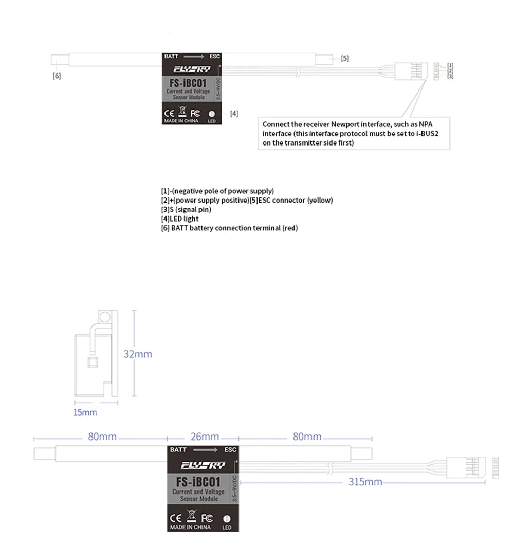 FLYSKY Fuchs FS-IBC01 current and voltage sensor, BATT ESC EySRY FS-iBCO1 8 31Smm