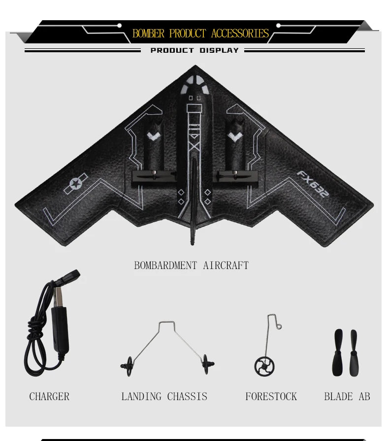 Rc Plane B2 Stealth Bomber - 2Ch 34Cm Wingspain Cessna 2.4G Remote Control Airplane Aircraft Drone Toys for Adults Children 32 Rc Plane B2 Stealth Bomber, AIRCRAFT CHARGER LANDING CHASSIS FORESTOCK