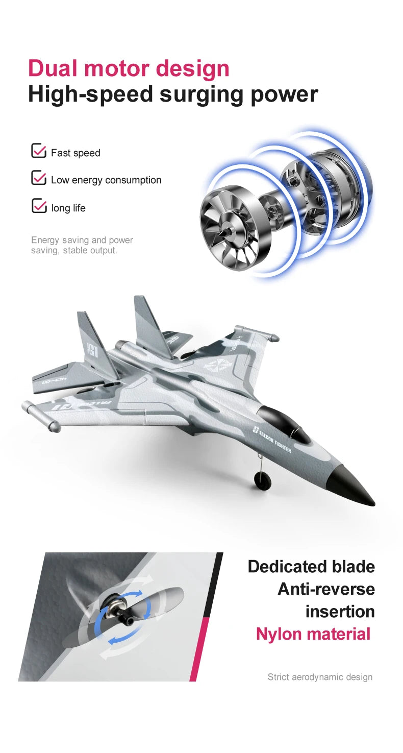 G1 RC Airplane, Dual motor design High-speed surging power Fast speed Low energy consumption long life saving and power