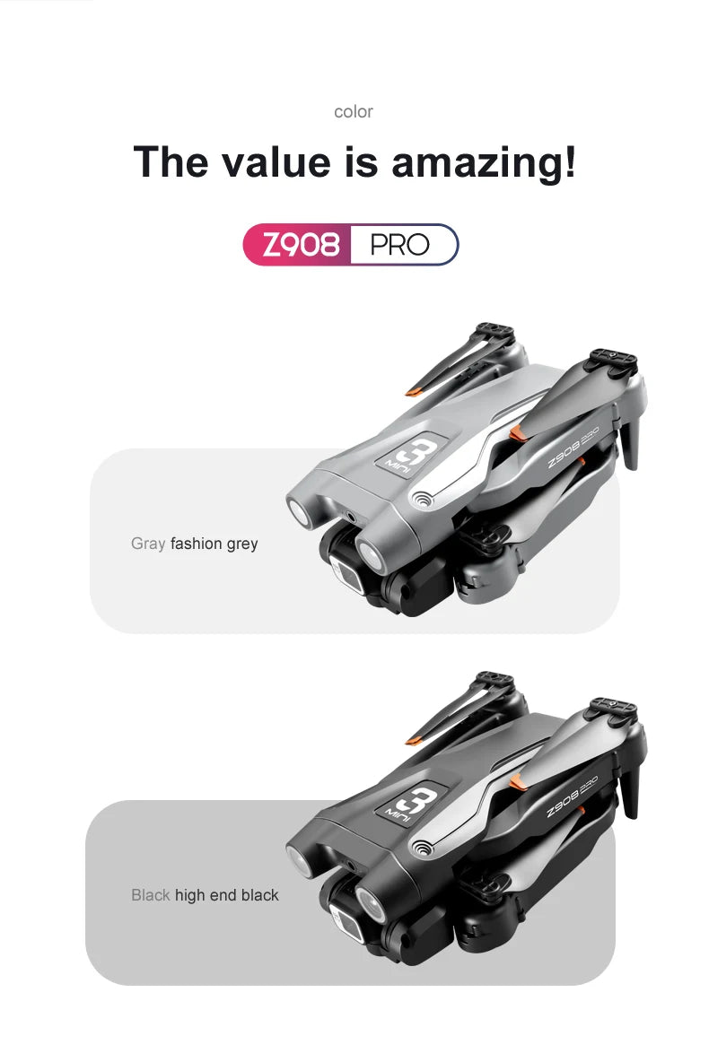 QJ Z908 Drone - Mini Dual4K ESC WIFI FPV Obstacle Avoidance Low Battery Alarm Four-Axis Folding Remote Control Helicopter Toys 38 QJ Z908 Drone, value is amazingl 2908 pro gray fashion grey black high end black