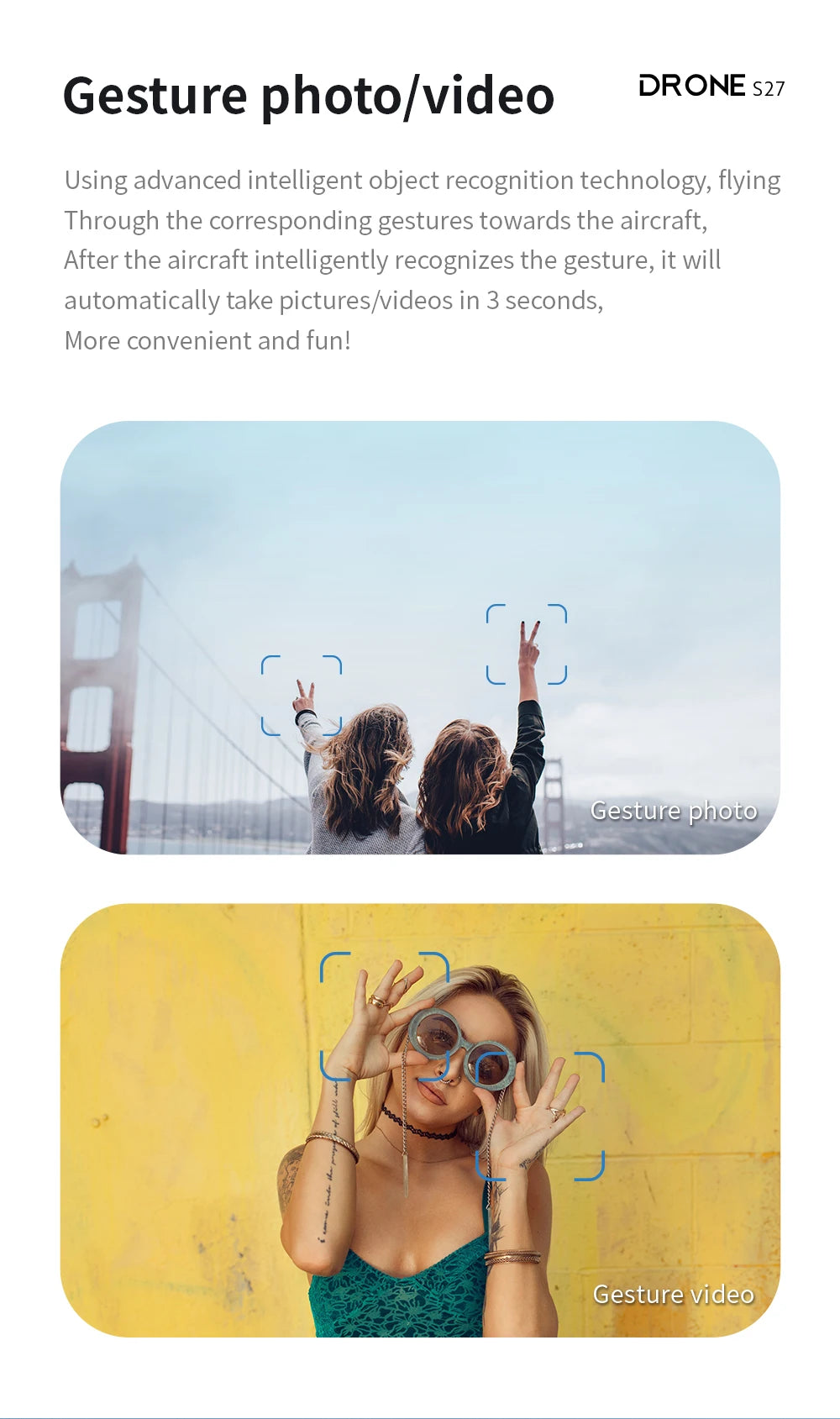 S27 Drone - RC Quadcopter Helicopter with 4K HD Camera Optical flow WIFI FPV Racing Dron Wide Angle Foldable Toy RTF 23 S27 Drone, gesture photo/video drone s27 using advanced intelligent object recognition technology