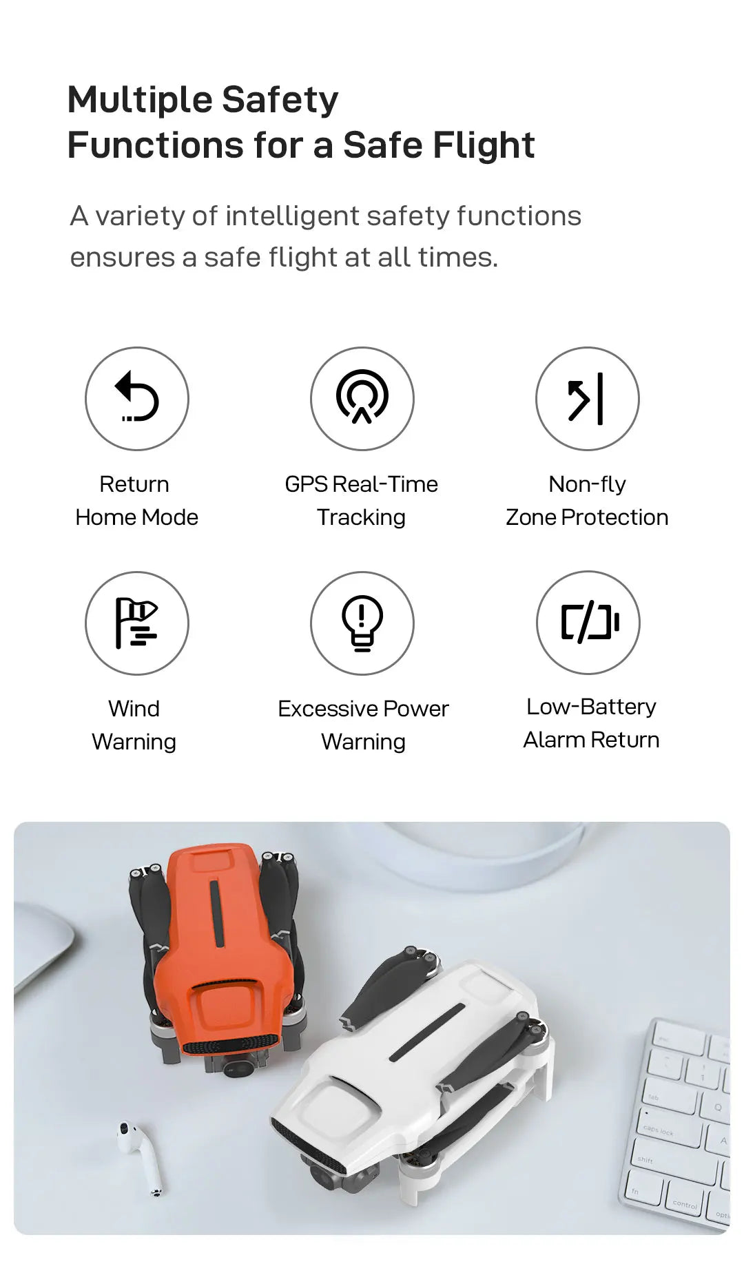 FIMI x8 Mini Pro Camera Drone, multiple safety functions ensure a safe flight at all times . Return TKDe conto