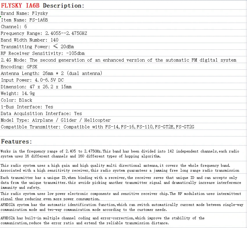 GFSK FS-iA6B is an automatic FM digital system . it