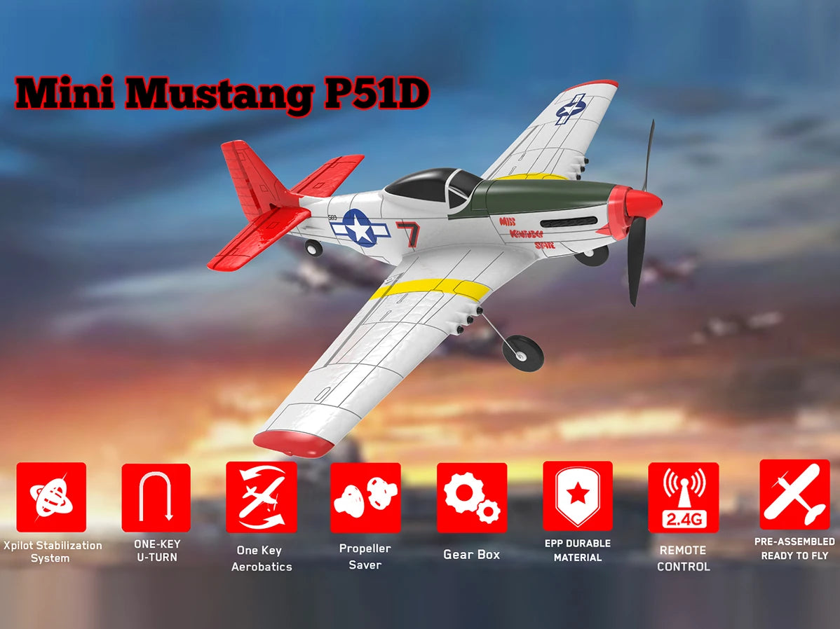 EPP 400mm RC Plane, Mini Mustang PSID Kareks It 0 (2.4G Xpilot Stabilization