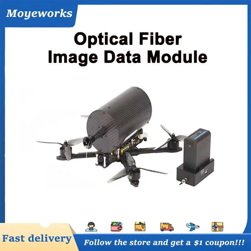 The FPV Drone Optical Fiber Image Data Transmission System transmits data up to 20km using OpticalLink SKY/GBD Ground Receiver and Airborne Fiber.