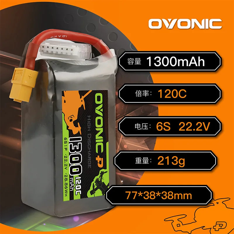 Ovonic 4S/6S 14.8V/22.2V 1300mAh 100C/120C LiPo Battery For Drone