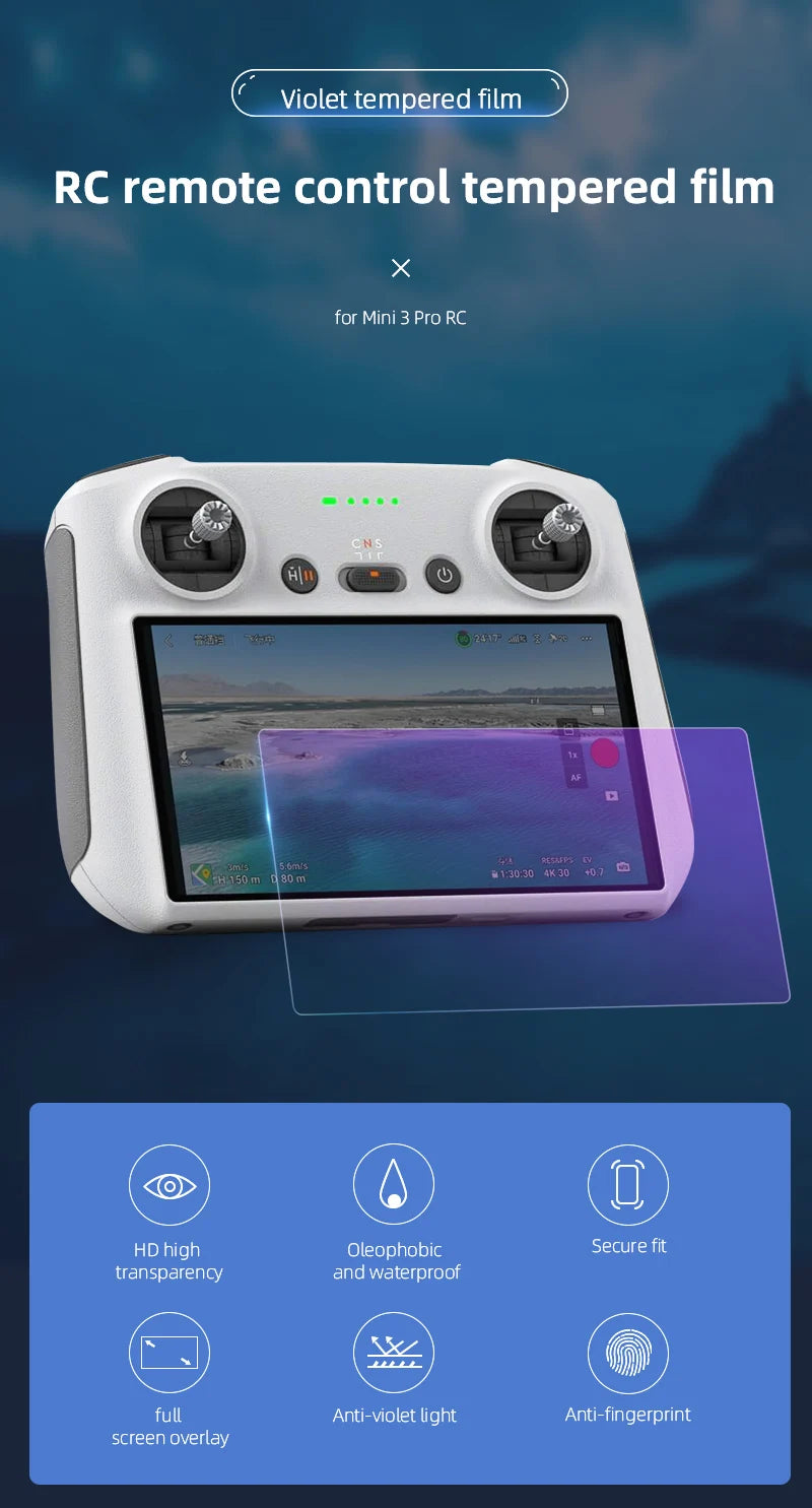 Anti-UV Tempered Glass Film for DJI Mini 3 PRO Remote Control With Screen HD Film Protective Film Anti-Scratch Accessories 9 Anti-UV Tempered Glass Film for DJ