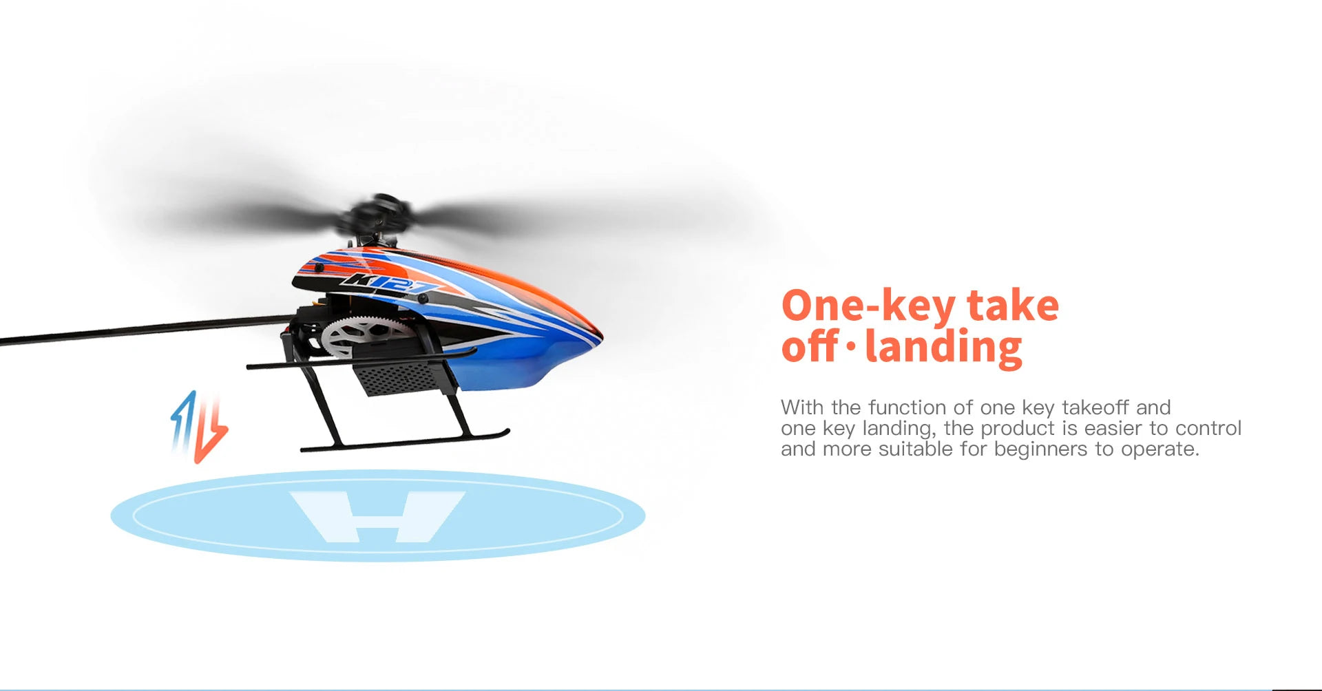 Wltoys K127 Rc Helicopter, one-key take off - landing The product is easier to control and more suitable for beginners