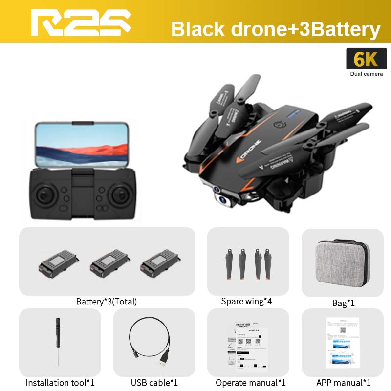 R2S Drone, RZS Black drone+3Battery 6K Dual camera