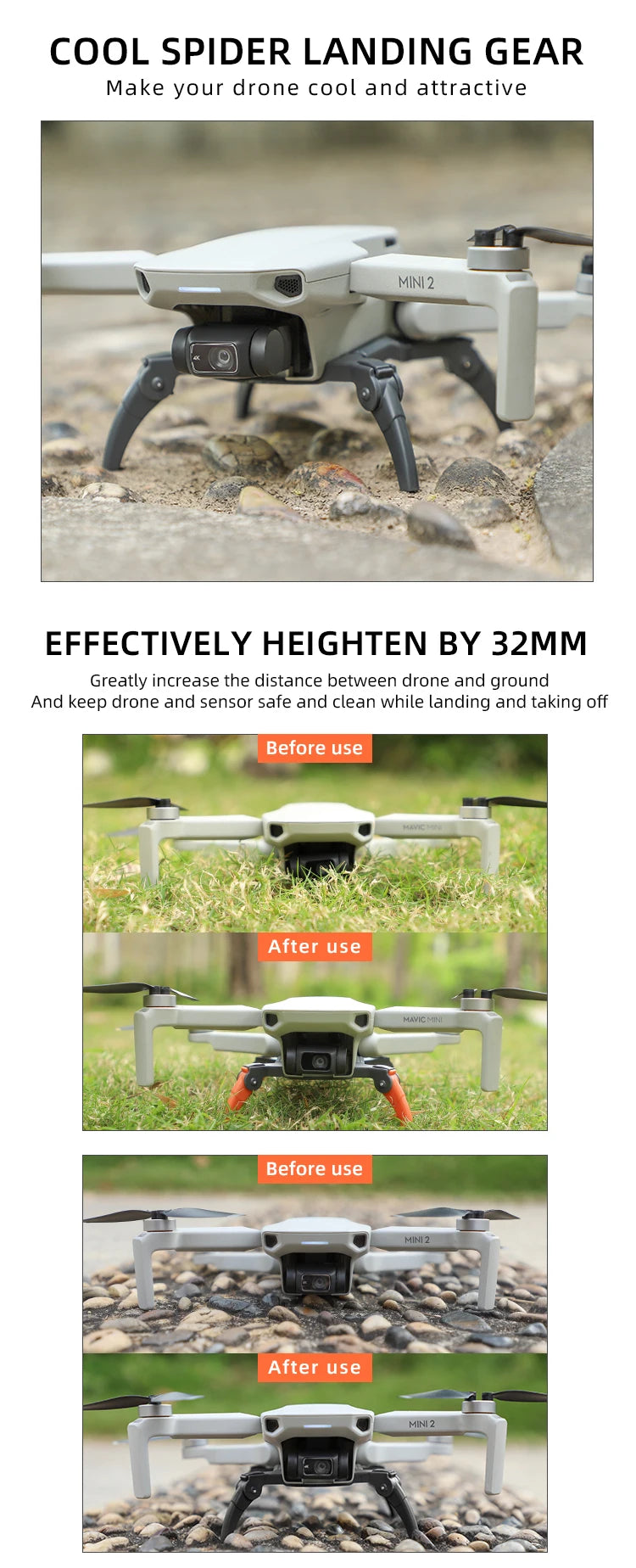 MINI 2 EFFECTIVELY HEIGHTEN BY 32MM Keep drone and sensor