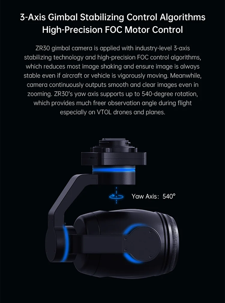 ZR3O gimbal camera is applied with industry-level 3-axis stabil