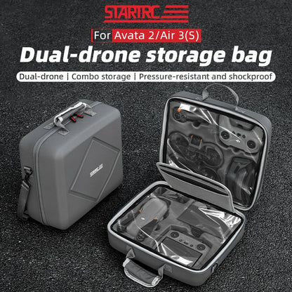 STARTRC Dual Drone Storage Bag, Dual-drone storage bag compatible with Avata 2/Air 3(S), featuring pressure-resistant, shockproof design for safe transport and protection.
