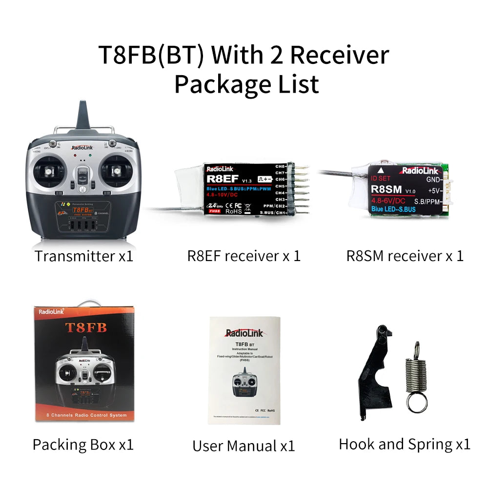 T8FB(BT) With 2 Receiver Package List Radiolink RadioLink R8EF