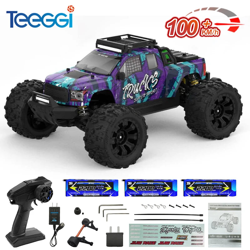 Teeggi PT14R/MT14R 1/14 4WD Rc Car – 100KM/H Brushless 3S, 2.4GHz, IPX6 ESC, Metal Shocks, 150M Range, Ready-to-Go Off-road Truck