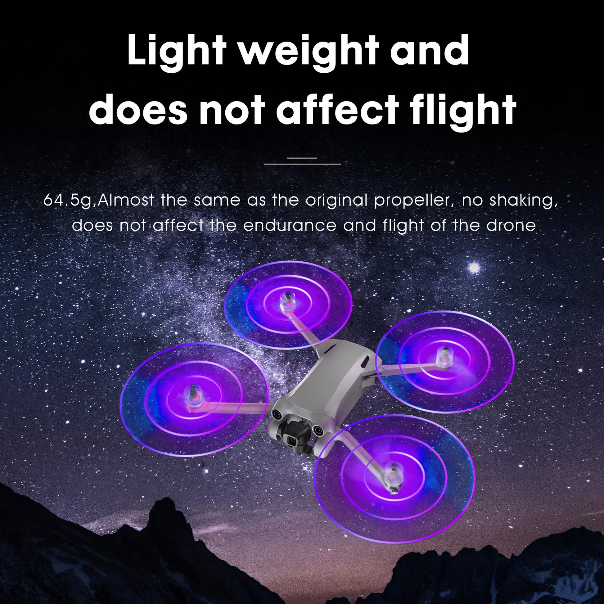 LED Light Flash Propeller, light weight and does not affect flight 64,5g, almost the same as the original propeller