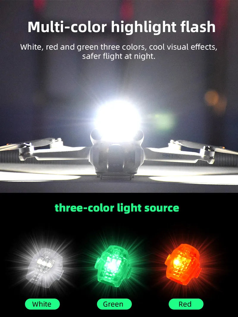 LED Strobe Light Warning Light for DJI AVATA/DJI Mini 3 Pro Drone Anti-collision Signal Light Signal Indicator Motorcycle Bicycle 10 LED, multi-color highlight flash White, red and green three colors, cool visual effects, safer flight