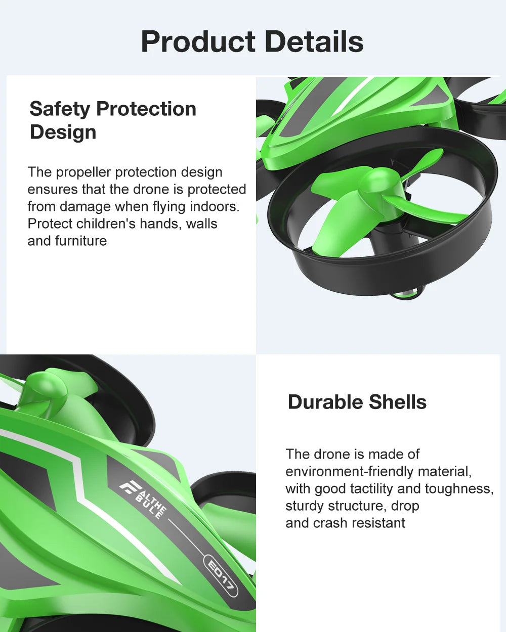 Eachine E017 Mini Drone, the propeller protection design ensures that the drone is protected from damage