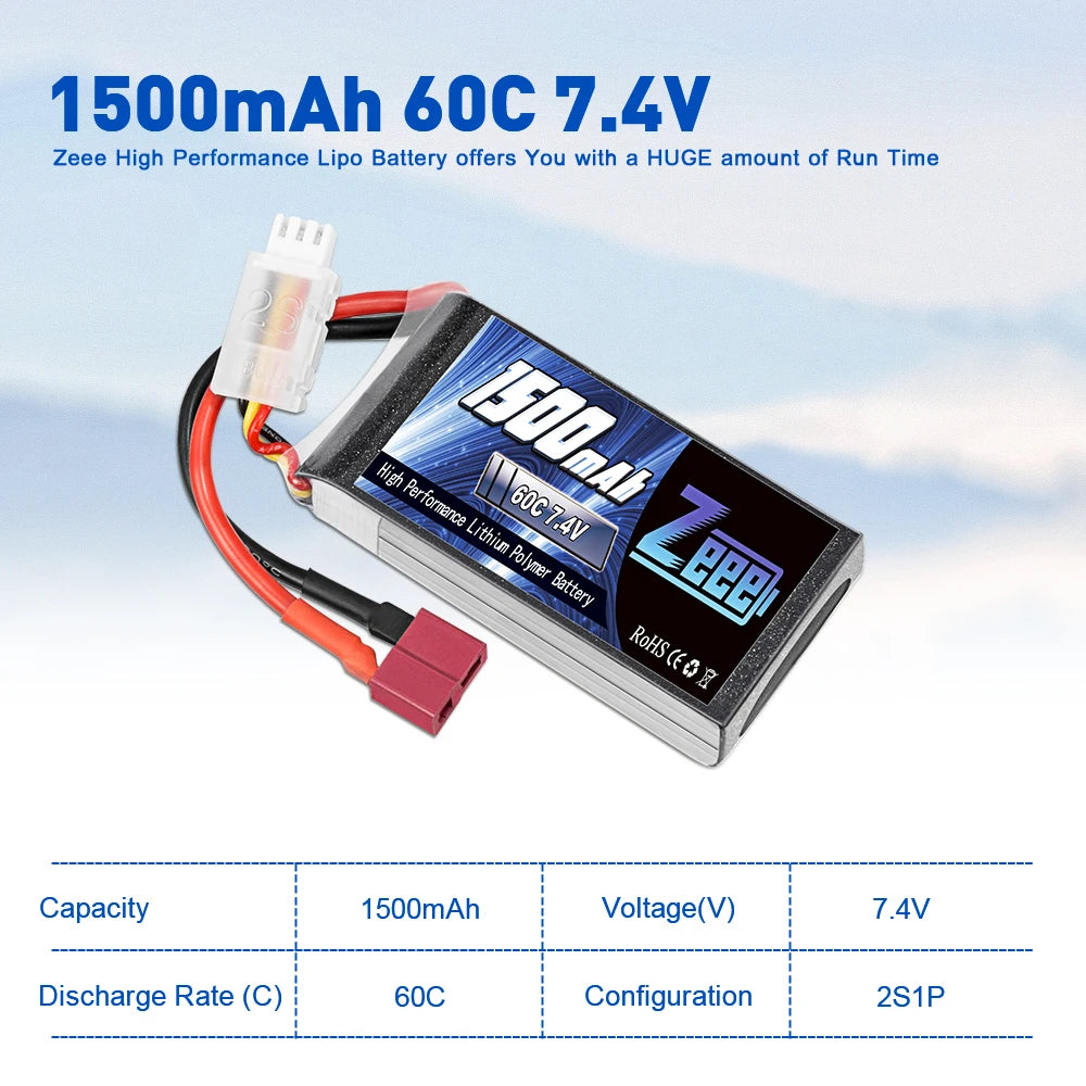 2Units Zeee Lipo Battery, 1500mAh 60c 7.LV Zeee High Performance Lipo Battery offers HUGE amount of