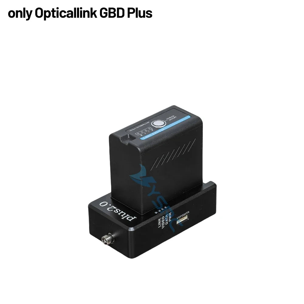 GBD Plus 2.0 optical link with 0.44mm G657A2 fiber, 2–10km range, 30km wired capability, and FPV data relay extension for long-range drone operations.