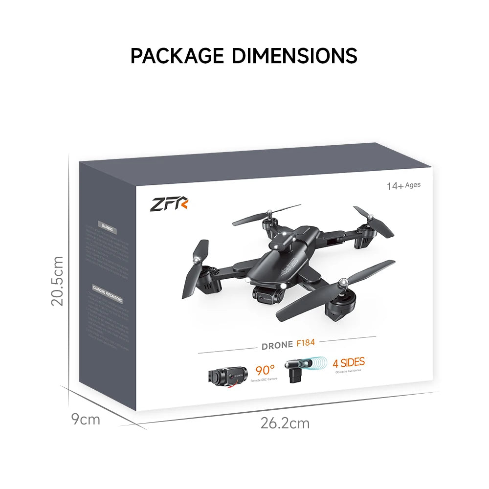 QJ F184 Drone - 4K Dual Camera WiFi FPV One Button Obstacle Avoidance Smart Follow 360° Quadcopter RC Helicopter Toy Gifts 35 QJ F184 Drone, package dimensions 14+ages zrk 8 drone f184