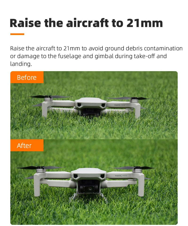 Landing Gear, Raise the aircraft to 21mm to avoid ground debris contamination or damage to the fuselage and