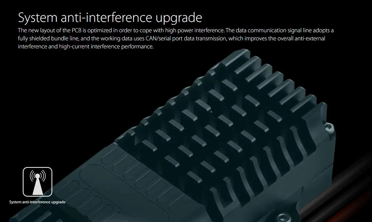 Hobbywing X11 Power system, new layout of the PCB is optimized in order to cope with high-power interference .