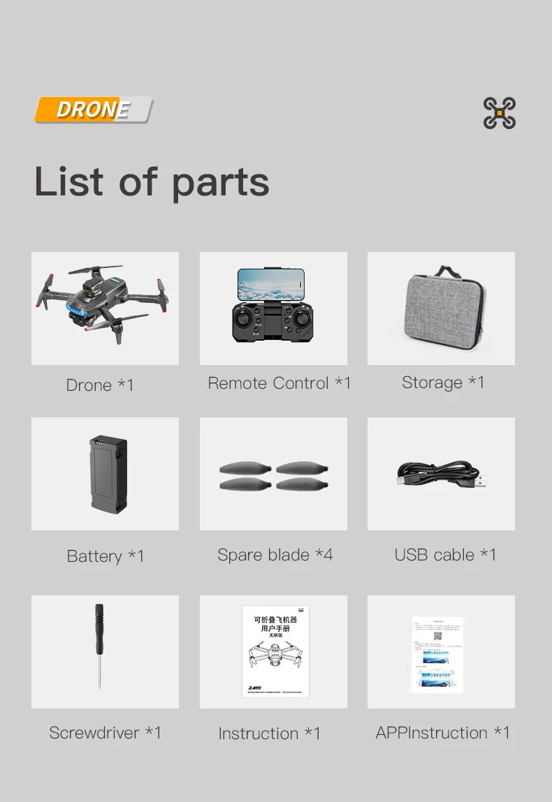P15 Drone, dron list of parts drone *1 remote control *1 storage battery