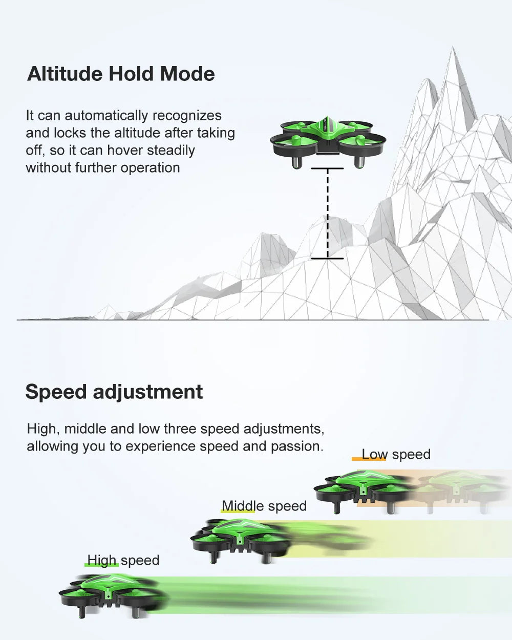 Eachine E017 Mini Drone, altitude hold mode can automatically recognize and lock the altitude after taking