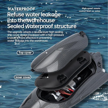 RC Boat, Waterproof sealed design with double-layer cover and high-pressure knob protects RC boat from water leakage effectively.