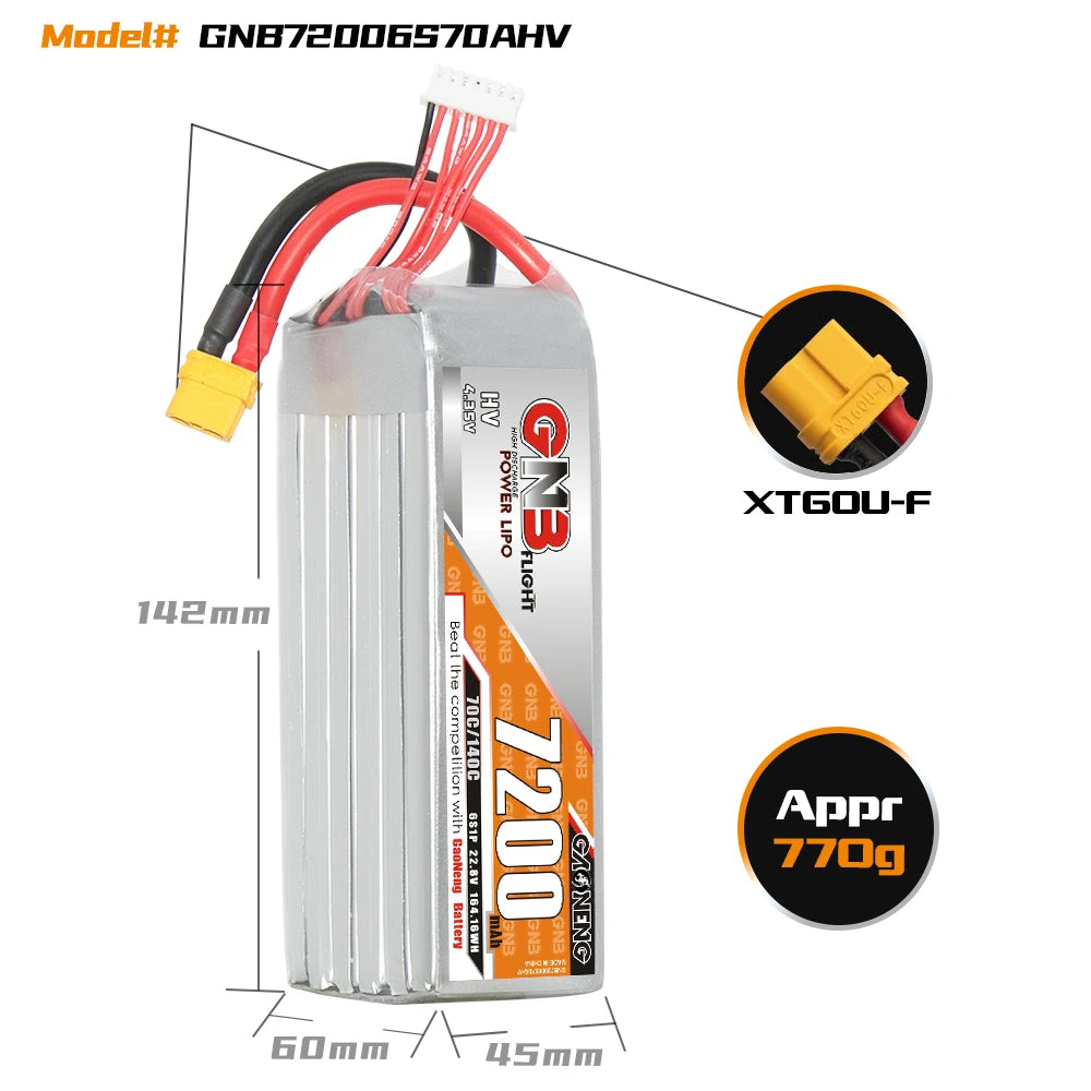 The battery has a net weight of 770g and can be charged at rates between 1C to 5C.