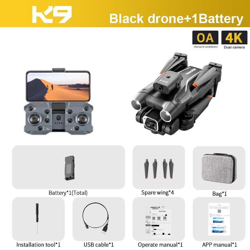 K9 RC Drone, KS Black drone+1Battery OA 4K Ohs