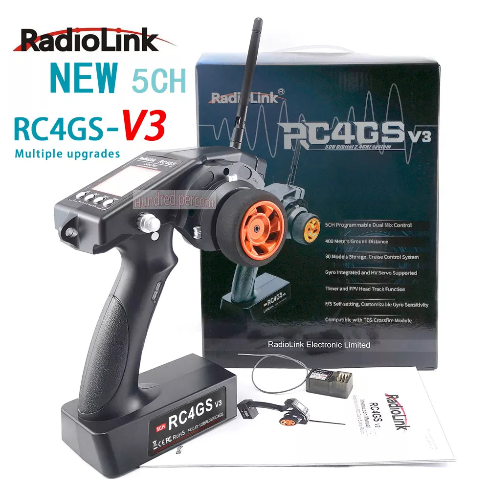 RadioLink RC4GS V3 - 2.4G 4CH 5CH 7CH 400M Distance Remote Controller Transmitter + R6Fg Gyro Inside Receiver for RC Car Boat V4V5 17 RadioLink RC4GS V3, SCH Programmable Dual Mix Control 40D Meters Ground Distance 30 Modcls Star