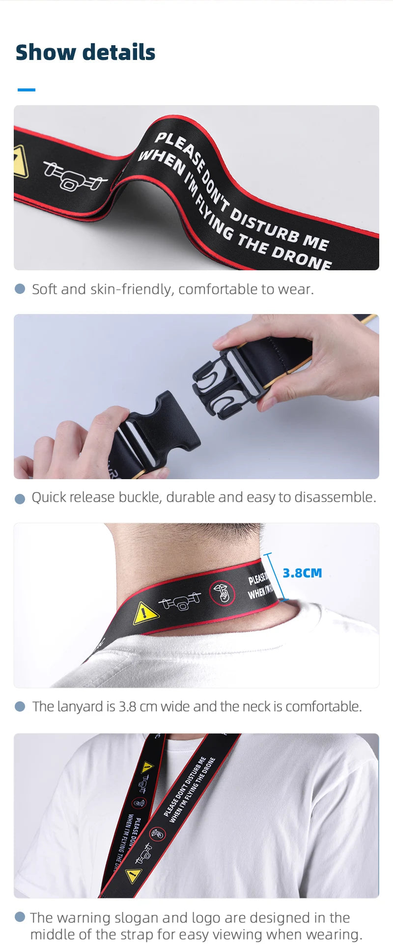 Tablet Holder, the lanyard is 3.8 cm wide and the neck is comfortable: 4 The warning slogan