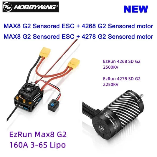 HOBBYWING EZRUN MAX8 G2 - 160A ESC with 4268SD 2500KV 4278SD 2250KV Inductive Brushless Motor COMBO for 1/10 1/8 RC Car Truck