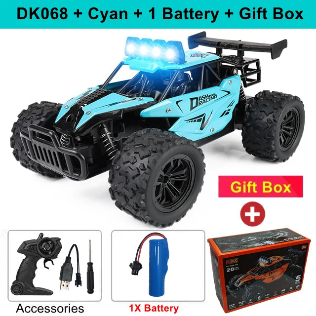 Samochód zdalnie sterowany 4WD DK087 RC Drift Racing 1:16 Off Road, stop aluminium, 2.4G, szybkie ciężarówki z LED, wspinaczka, idealny prezent dla dzieci